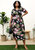 Plus Size Tropical Floral Tie Waist Flowy Maxi Dress - Black