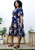 Plus Size V Neck Floral Print Flowy Navy Maxi Dress