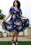 Plus Size V Neck Floral Print Flowy Navy Maxi Dress - Navy