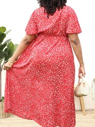 Plus Size V-Neck White Floral Print Wrap Maxi Dress