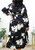 Plus Size White Tulip Print Flowy Black Midi Dress