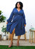 Plus Size White Vertical Stripe V Neck Midi Dress - Navy