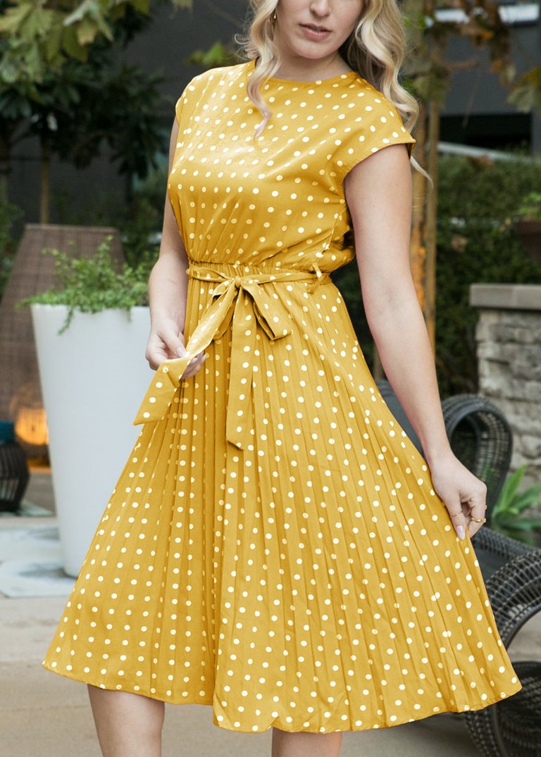 Polka Dot Cap Sleeve Dress - Yellow