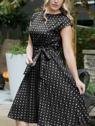 Polka Dot Cap Sleeve Dress - Black