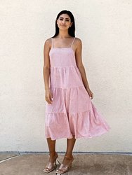 Polka Dot Halter Tiered Dress - Pink