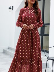 Polka Dot Mock Long Sleeve Maxi Dress