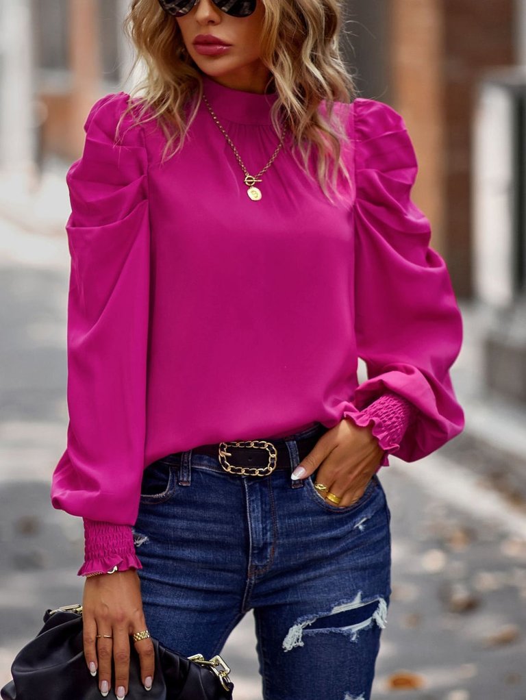 Puff Sleeve Back Tie Blouse - Fuchsia