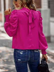Puff Sleeve Back Tie Blouse