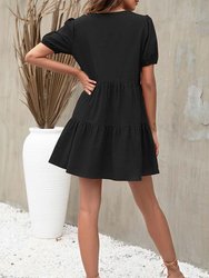 Puff Sleeve Tiered Shift Dress