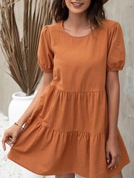 Puff Sleeve Tiered Shift Dress