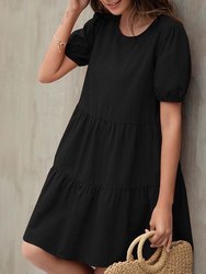 Puff Sleeve Tiered Shift Dress