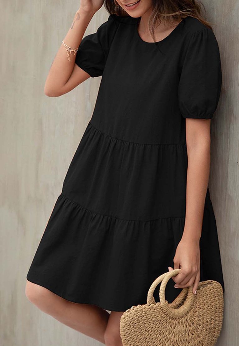 Puff Sleeve Tiered Shift Dress