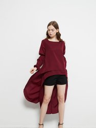 Puffed Sleeve High Low Boho Top - Burgundy