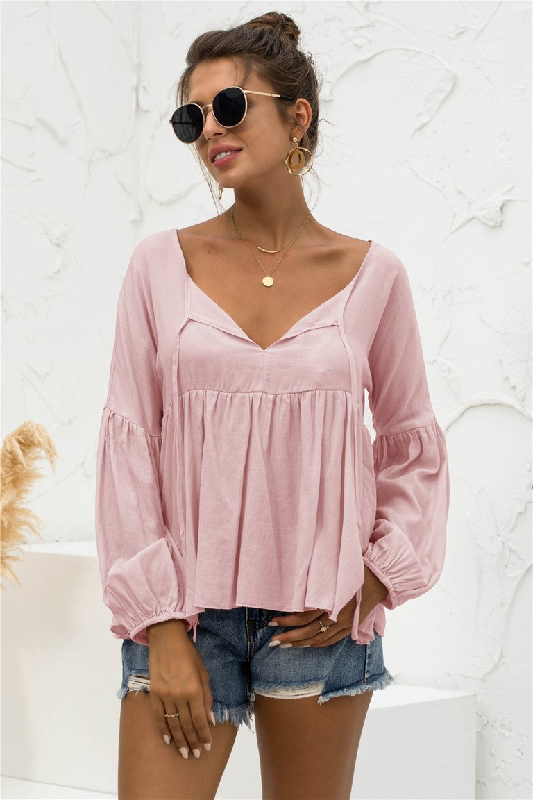 Relaxed Light Gathered Blouse - Pink