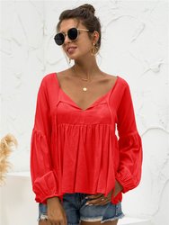 Relaxed Light Gathered Blouse - Red