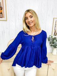 Relaxed Light Gathered Blouse - Blue
