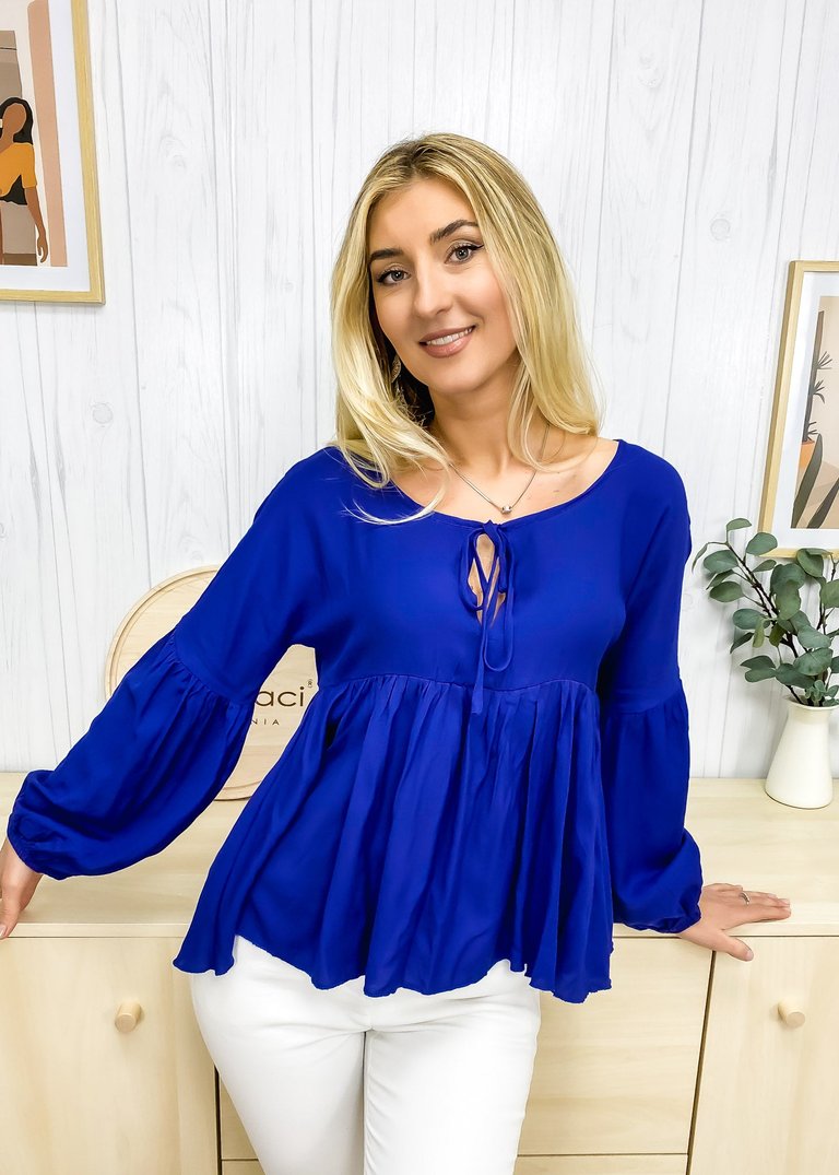 Relaxed Light Gathered Blouse - Blue