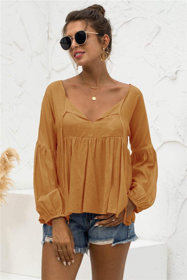 Relaxed Light Gathered Blouse - Brown