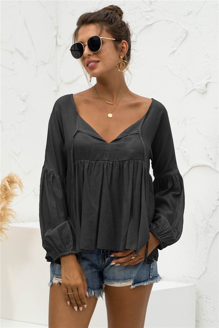 Relaxed Light Gathered Blouse - Black