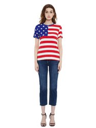 Round Neck American Flag Top July Of 4th USA Patriotic T-Shirt Blouse