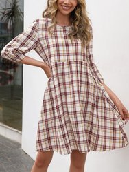 Round Neck Plaid Dress