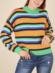 Round Neck Retro Striped Sweater - Green