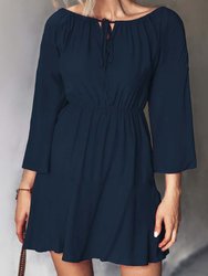 Ruched Tie Neck Dress - Navy