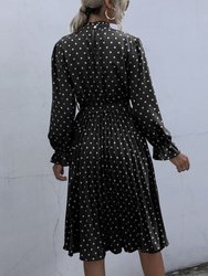 Ruffle High Neck Polka Dot Dress