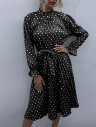 Ruffle High Neck Polka Dot Dress - Black