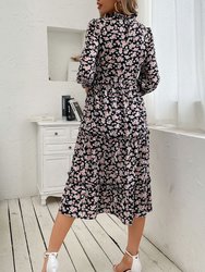 Ruffle High Neck Vintage Dress