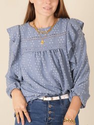 Ruffle Shoulder Crochet Detail Blouse