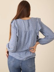 Ruffle Shoulder Crochet Detail Blouse