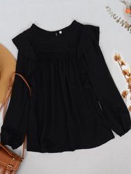 Ruffle Shoulder Crochet Detail Blouse - Black