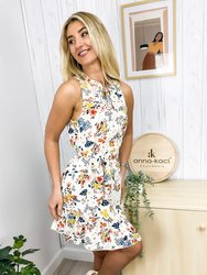 Ruffle Tie Neck Floral Dress