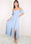 Ruffled Cap Sleeve Maxi Slit Dress - Blue
