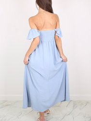 Ruffled Cap Sleeve Maxi Slit Dress