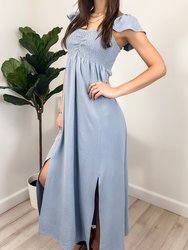 Ruffled Cap Sleeve Maxi Slit Dress