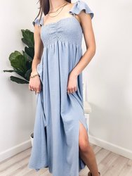 Ruffled Cap Sleeve Maxi Slit Dress