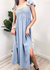 Ruffled Cap Sleeve Maxi Slit Dress