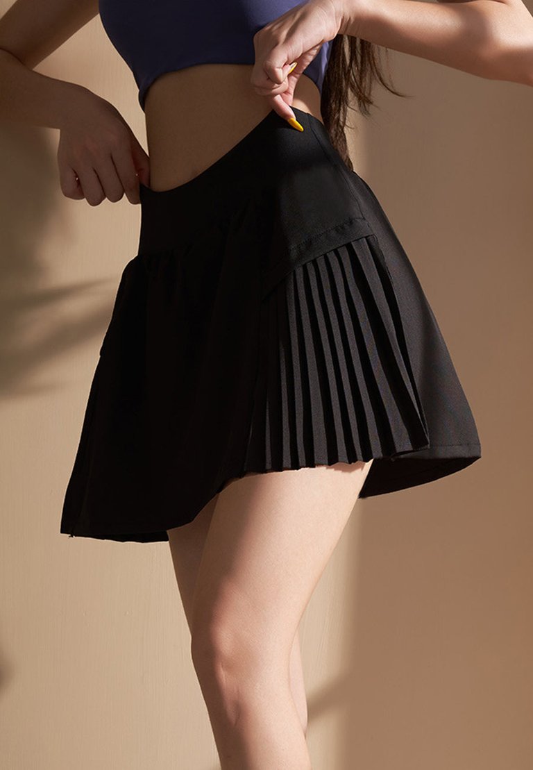 Ruffled Sides Elastic Waistband Active Skirt - Black