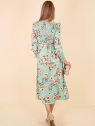Scoop Neck Shirred Floral Dress