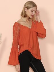 Semi Sheer Bell Sleeve Blouse - Orange