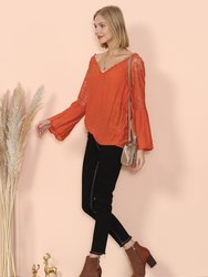 Semi Sheer Bell Sleeve Blouse