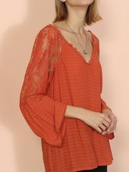 Semi Sheer Bell Sleeve Blouse