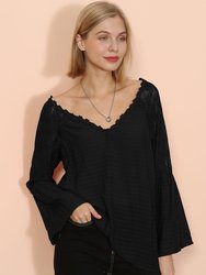 Semi Sheer Bell Sleeve Blouse - Black