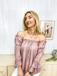 Semi Sheer Boho Peasant Off the Shoulder Top - Pink