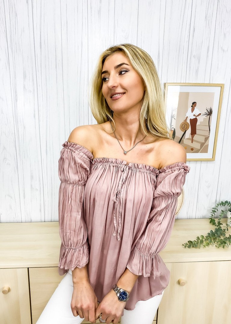 Semi Sheer Boho Peasant Off the Shoulder Top - Pink