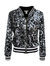 Sequin Bomber Zip-Up Jacket - Black with White Stripes