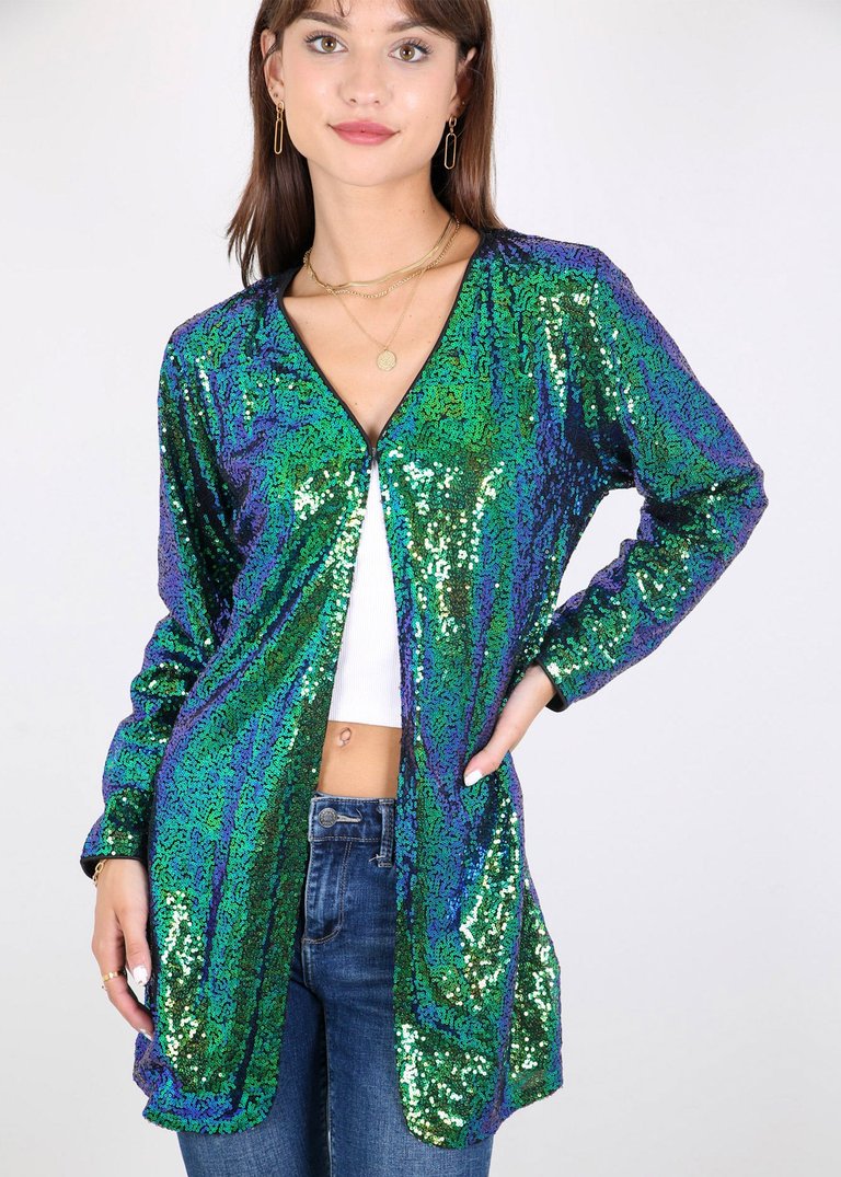 Sequin Open Front Cocktail Outerwear Jacket - Mermaid