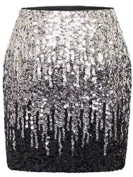 Sequin Stretchy Party Mini Skirt - Silver